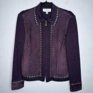 St. John Collection By Marie Gray Women’s Santana Knit Suede Jacket Purple SZ 6